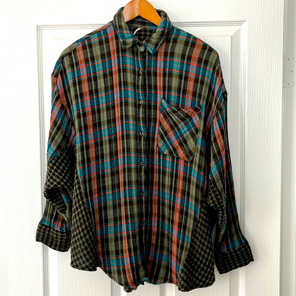 Free People Plaid Shirt Small Dolman Sleeves
